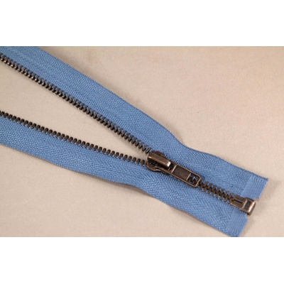 Deliteľný kovový starokovový zips č.5 viac farieb - dĺžka (30 - 100 cm) 40 cm šedo - modrá bez ozdoby