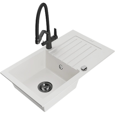 Mexen Pablo кухненска мивка от гранит с 1 отделение с отцедник и кухненски смесител Duo, бял - 6510-20-671701-70-B (6510-20-671701-70-B)