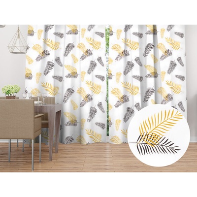 Biante Bavlnený záves Sandra SA-219 Zlaté a čierne palmové listy na bielom 150x140 cm