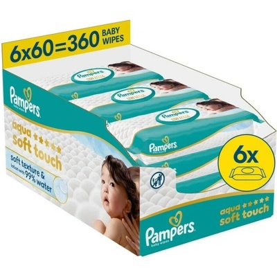 Pampers Aqua Soft Touch čistící ubrousky 6 x 60 ks
