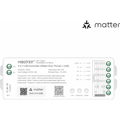 Thread řídící jednotka 5v1 Mi-Light MLZ5 pro LED pásky 12V-48V 15A 2.4GHz MATTER HomeKit
