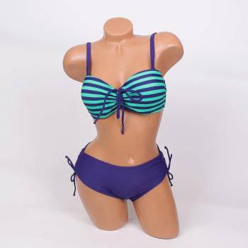 Image 1 of Тъмносин бански с тюркоазено-зелено райе - чашка В