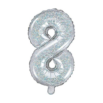 PartyDeco Fóliový balón Mini Číslo 8 strieborný 35cm