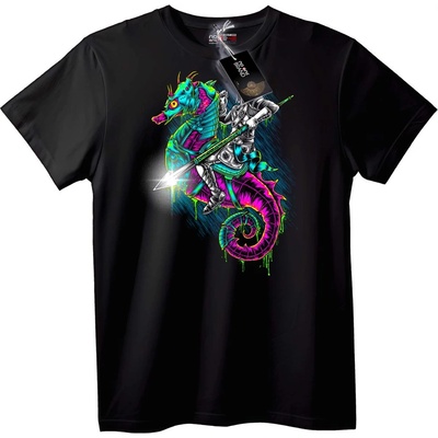 NOONEBRAND Тениска Рицар върху неонов морски кон - 5XL, Black