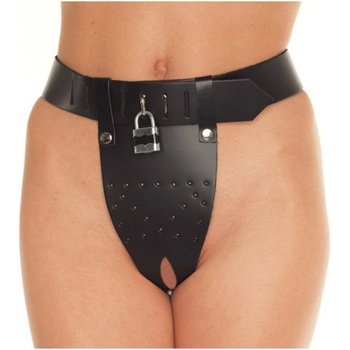 Rimba Chastity Belt with Two Holes In Crotch Padlock Included - Kožený pás cudnosti pro ženy