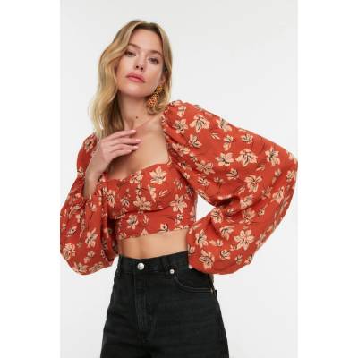 Trendyol Floral oranžová krémová tmavočervená červená 8682582541915
