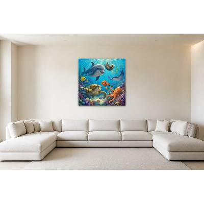 Obraz na plátně – Veselí podmořští kamarádi mezi korály 135 × 135 cm – Hledejceny.cz