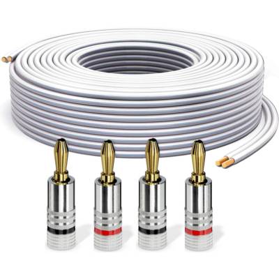 PureLink speaker cable OFC 2x2.50mm2 (0.20mm), 15.0m, white with light gray characteristic, set with 4 banana plugs - SE-SP061-015-B04