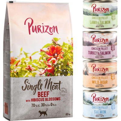 Purizon Single Meat hovädzie s kvetmi ibišteka 2 x 6,5 kg