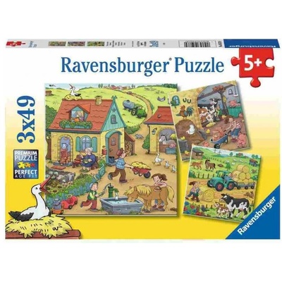 Ravensburger Пъзел Ravensburger от 3 x 49 части - Забавление във фермата (5078)