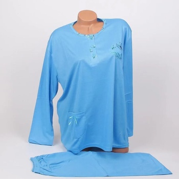 Image 1 of Дамска макси пижама в синьо с бродирани пеперуди