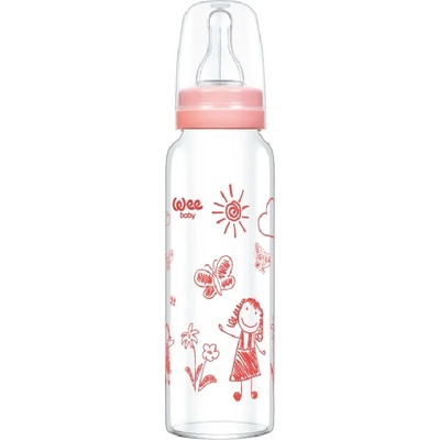 Wee Baby Бебешко шише от топлоустойчиво стъкло Wee Baby Classic, 240 ml, розово (772)