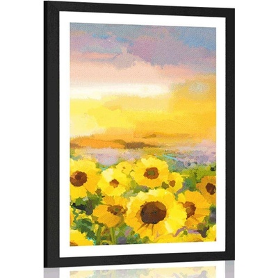 Plakát s paspartou slunečnicové pole - 30x45 white