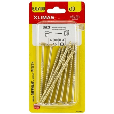 Klimas Wkret-Met 6x100mm - 10 ks - Konštrukčná skrutka s tanierovou hlavou TX, BWKCP