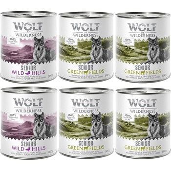 Wolf of Wilderness 6х800г Senior Wolf Of Wilderness, консервирана храна за кучета, смесена опаковка