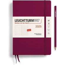 Leuchtturm1917 Weekly Planner & Notebook Medium A5 2025 Port Red tečkovaný