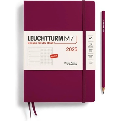 Leuchtturm1917 Weekly Planner & Notebook Medium A5 2025 Port Red tečkovaný – Zboží Živě