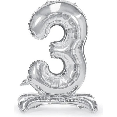 PartyDeco Samostojící fóliový balón 3 stříbrný 70 cm