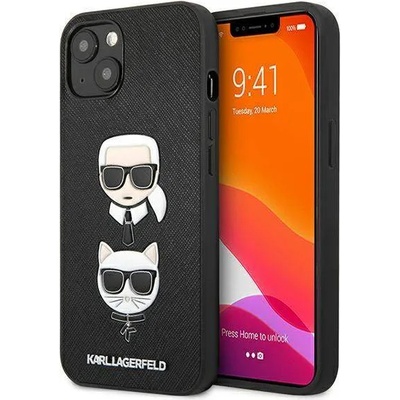KARL LAGERFELD Karl & Choupette Saffiano Leather Case - дизайнерски кожен кейс за iPhone 13 mini (черен)