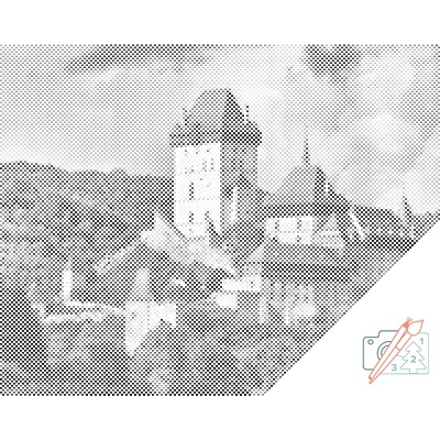 Vymalujsisam.cz Tečkování - Hrad Karlštejn 3 Velikost: 40x50cm, Rámování: Na plastové desce, Barva teček: Zelená