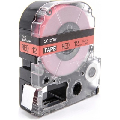 Compatible Epson LK-4RBP, SC12RW, C53S654007, 12mm x 9m, черен печат / червен фон, съвместима лента (LKSC12RW)