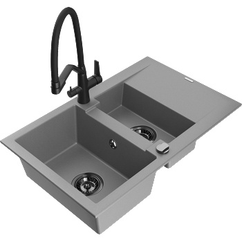 Mexen Gaspar гранитна мивка 1, 5-камерна с отцедник и кухненски смесител Duo, сив - 6507-71-671701-70-B (6507-71-671701-70-B)