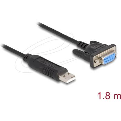 Delock Преходник USB 2.0 към сериен RS-232 Sub-D 9 женски с винтови съединения, компактен корпус, 1, 8 м (67382)