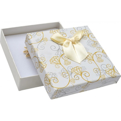 JK Box Krémová papierová krabička s mašľou Diamonds na strednej sadu šperkov IK004