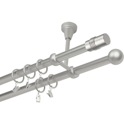 OK-GarnýžeCZ Garnýž kovová dvouřadá 16mm Cylinder satina 290 cm do stropu / kroužky s žabkou