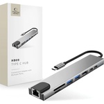 Tech-Protect hb09 hub adapter 8in1 type-c + usb-a3.0 + usb-c3.0 + hdmi 4k 60hz + sd/tf + pd100w + rj45 1000mb/s space grey (5906302340033)