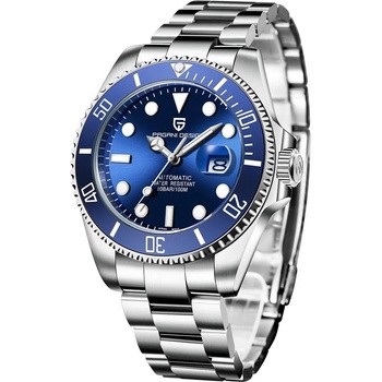 Pagani Design Мъжки часовник Pagani Design Submariner, Механичен, Сребрист / Син (PD-1639-SILVER-BLUE)