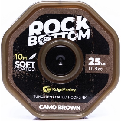RidgeMonkey šňůra RM-Tec Rock Bottom Tungsten Coated Soft 25lbs 10m Camo Brown