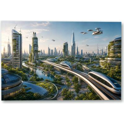 Plakát – Futuristické město s vyvýšenou tratí 135 × 90 cm Bez rámu Ne Bez rámu