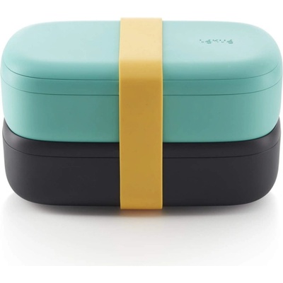 Lékué Комплект 2 бр кутии за храна Lekue On The Go 1010220, 500 мл, Херметично затваряне, Отделение за прибори, Клапан за микровълнова, Тюркоаз (1010220)