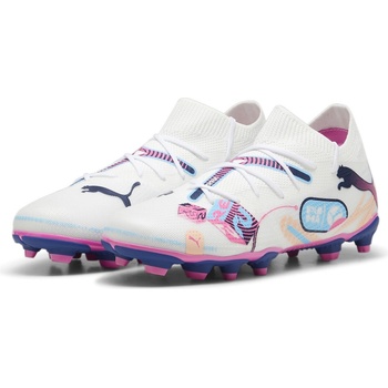 PUMA Детски футболни бутонки Puma Future 7 Match Rush Childrens Firm Ground Football Boots - White/Blue/Pink