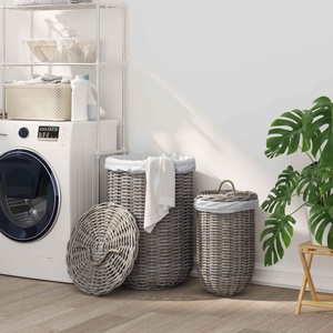 vidaXL Кош за пране с капак GENDT 2 бр. Естествено сиво Кубу Ратан (42020973)