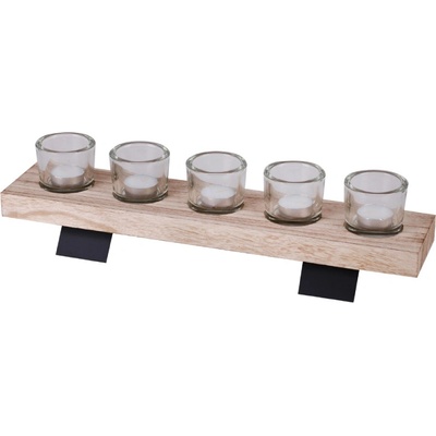 DOCHTMANN Svícen dřevo, sklo, kov, 46x10x12,5cm, 5 svíček