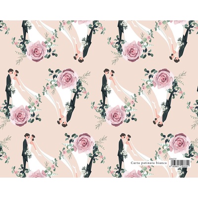 Darčekový baliaci papier MATRIMONIO 70x100 cm - mladomanželia a ruže