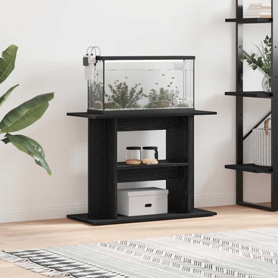 vidaXL Поставка за аквариум, черно и дъб, 80x35x60 см, инженерно дърво (862149)