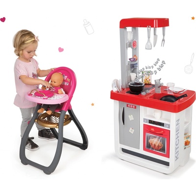 Smoby Set kuchyňka Bon Appétit se zvuky a jídelní židle s panenkou Baby Nurse Zlatá edice
