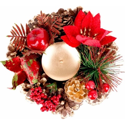 MagicHome svícen, s činčou a květinou, přírodní, 15 cm