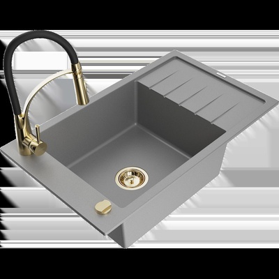 Elias гранитна мивка с 1 отделение и съдоморпа и кухненски смесител Aster, сив - 6511-71-73450-57-G (6511-71-73450-57-G)