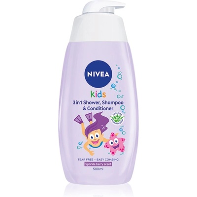 Nivea Kids Sparkle Berry нежен душ гел и шампоан за деца 3 в 1 500ml