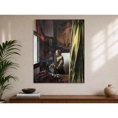 Dívka čtoucí dopis u otevřeného okna - Johannes Vermeer Varianta: 60x75 cm - Obraz na desce