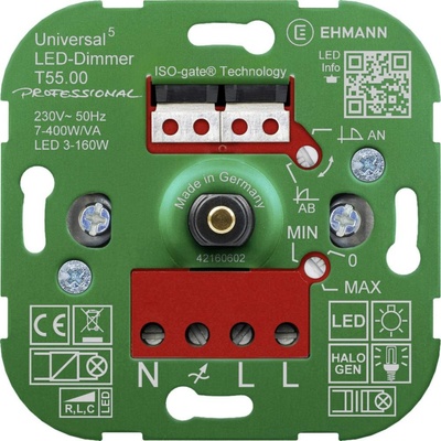 Ehmann 5500x0000 univerzální stmívač Vhodné pro svítidlo: LED žárovka, halogenová žárovka, žárovka, vláknová LED, LED dr
