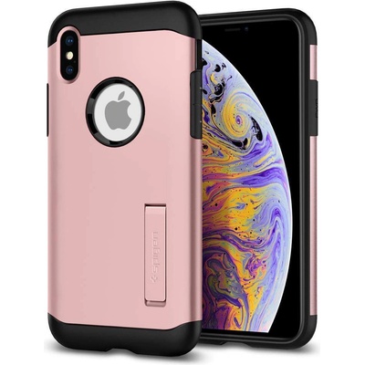 Spigen Slim Armor Case - хибриден кейс с поставка и най-висока степен на защита за iPhone XS Max (розов)