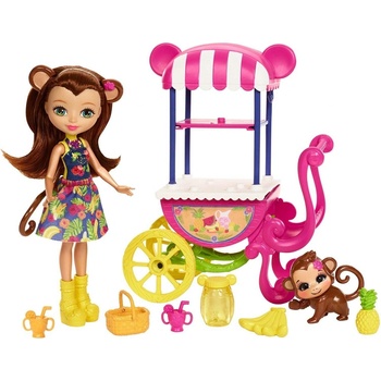 Mattel FJH11-FCG93 Enchantimals Pojazdný obchod s ovocím bábika Merit Monkey s opičkou
