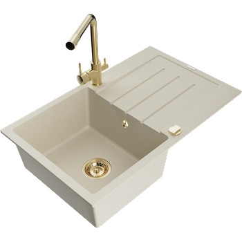 Mexen Bruno гранитна мивка 1-каваморова с отцедник и кухненски смесител Duero, бежов - 6513-69-671600-50 (6513-69-671600-50)