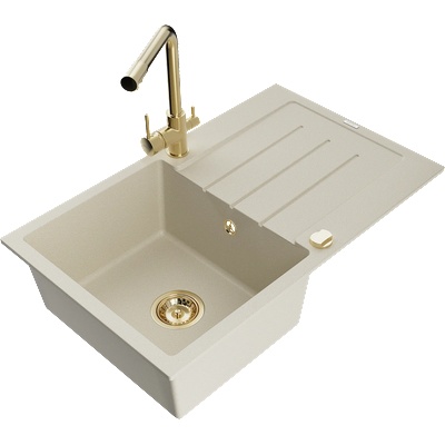 Mexen Bruno гранитна мивка 1-каваморова с отцедник и кухненски смесител Duero, бежов - 6513-69-671600-50 (6513-69-671600-50)