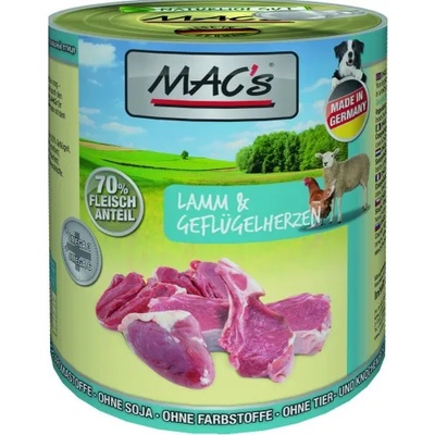 MAC's Mac’s Dog Adult, консерва за пораснали кучета, БЕЗ ЗЪРНО, с агне и пилешки сърца (мин. 70% месо), 800 гр - Германия - 910VE